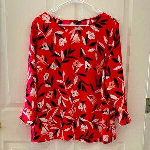 Blouse Coral Black White Floral Print 3/4 Sleeve Women’s XL